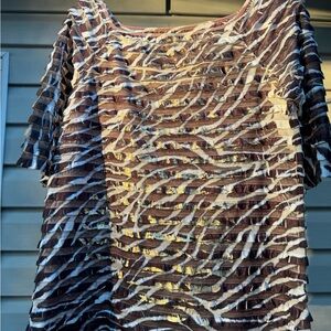 JohnPaulRichard Brown and Gold Textured Blouse